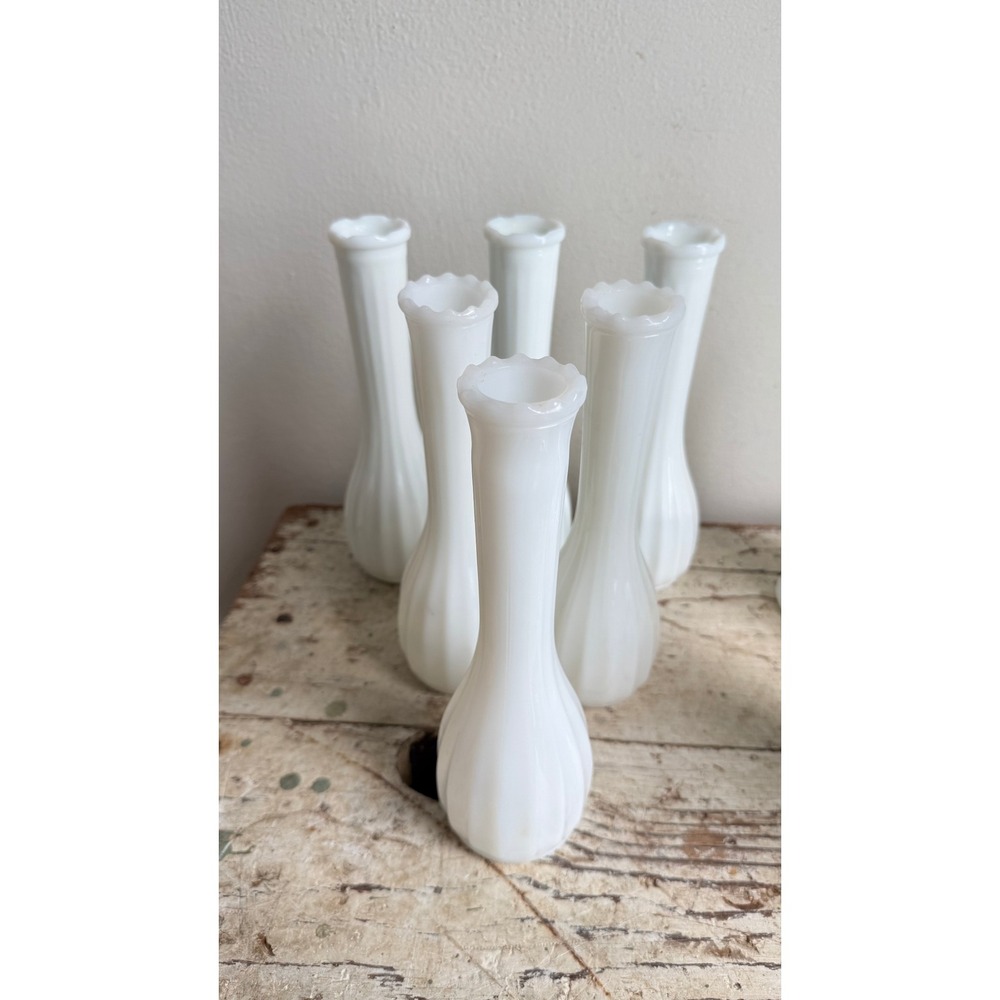 Vintage Milk Glass Bud Vases Set of 12 Assorted Patterns Wedding Decor - Picture 6 of 9